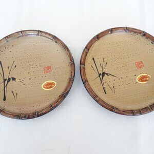 Set of 2 Japanese Bamboo Design Plastic Bowls - Hand Painted Style.